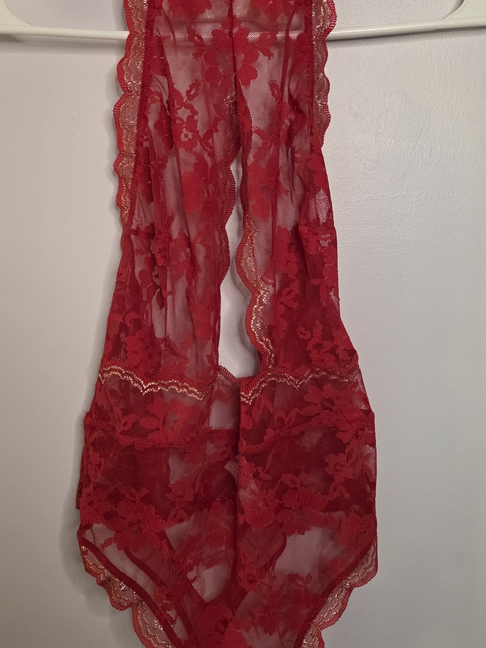 Victoria's Secret Red Lace Halter Teddy with Gold Accents